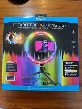 ✨ Bower 10” RGB Tabletop Ring Light with Tripod & Phone Holder – New in Box